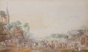 Hertigen av Penthievre med Benjamin Franklin på sin högra sida närvarar vid en granskning av hans frivilliga regemente bredvid hans slott i Rambouillet av Louis Nicolas van Blarenberghe