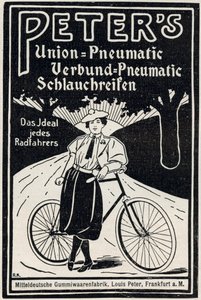 Annons för Peters pneumatiska cykeldäck, 1898 av Louis Peter