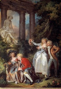 Erbjuder en Galante Venus-scen i ett romantiskt landskap av antika ruiner. Målning av Louis Trinquesse (1746-1800) 1786 sön. 1,30 x 0,98 m. Dijon. Museum of Fine Arts