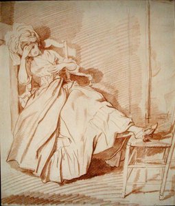 Studie av en sovande flicka (röd krita på papper) av Louis Rolland Trinquesse