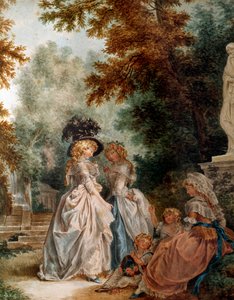 Gå i parken Eleganta unga kvinnor under en stunds avkoppling i en trädgård. Akvarell av Louis Trinquesse (1746-1800) 1700-talet. Paris, Musée Carnavalet