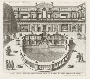 Nymfaeum i de Villa Giulia te Rom Fontän gjord av påven Iiulio tredje i Rom i Via Flaminia (...) (titel på objektet) Fontänerna i Roms palats och trädgårdar (serietitel) Fonteinen in de paleizen en tuinen van Rome (serietitel) av Louis Rouhier