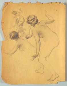 Studie av böjande naken figur