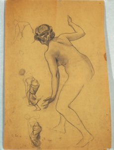 Studie av böjande naken figur