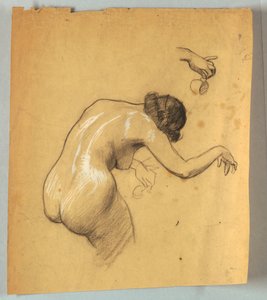 Studie av Böjning Naken Figur Holding Cup