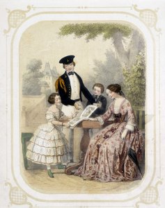 Familj runt en bildbok - i "" Album du jeune voyageur", illustrerad av Louis Lassalle