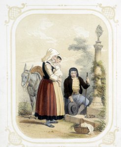 Familj i Bretagne framför en benådning - i "Album du jeune voyageur", illustrerad av Louis Lassalle