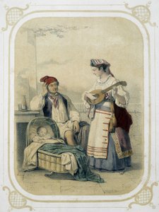 Familj i kungariket Neapel, Italien - i "" Album du jeune voyageur", illustrerad av Louis Lassalle
