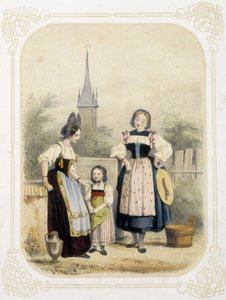 Två kvinnor och en flicka i Schweiz - i "" Album du jeune voyageur", illustrerad av Louis Lassalle
