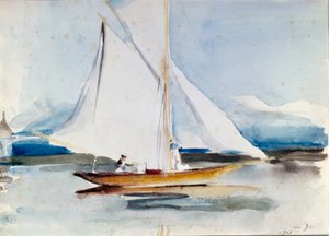 Segelbåt i hamninloppet till Morges av Louis Soutter