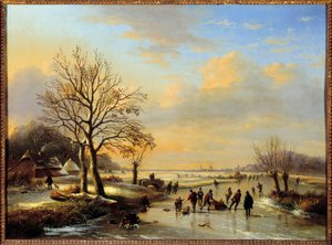 Skridskoåkare. Målning av Louis Verwee (1807-1877) av Louis Verwee