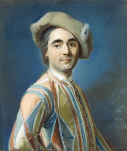 Ett porträtt av en skådespelare som Arlequin, av Louis Vigee