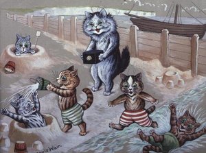 Katter som badar i havet av Louis Wain