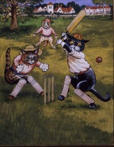Katter som spelar cricket av Louis Wain