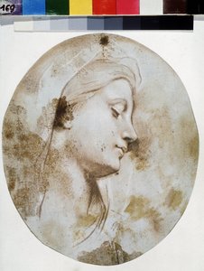 ""Visage de Vierge"" (Jungfruns huvud) Sanguineteckning av Louis de Boullogne II den yngre (1657-1733) Pushkin-museet, Moskva