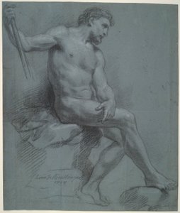 Sittande man naken i profil av Louis de Boullogne the Younger