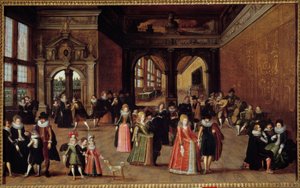 Bal vid Henri IV:s hov. Målning av Louis De Caulery (känd som mästaren i Leningrads bok skisser) (ca 1580-efter 1621), cirka 1610. Olja på trä. Mått: 0,50 X 0,98 m. Rennes, Museum of Fine Arts