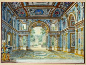 Portik av ett palats som vetter mot en park. Gravyr av Louis De Saint Ange (1780-1831) av Louis de Saint Ange Desmaisons