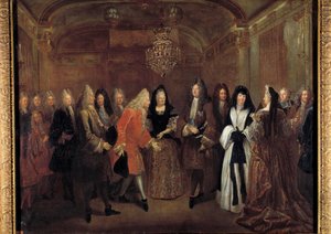 Kung Ludvig XIV (1638-1715) tog emot prins Frederic Augustus av Sachsen av Elizabeth Charlotte d