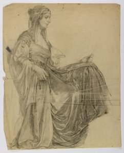 Utan titel (Sittande draperad kvinnofigur, profil)