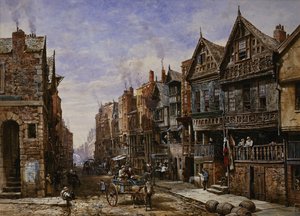 Chester: Watergate Street från Corner of Crook Street, med Eastgate Beyond, av Louise Ingram Rayner