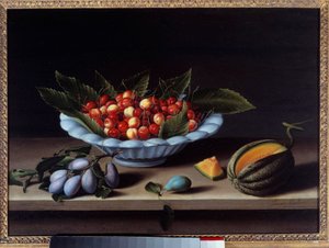 Bägare körsbär, plommon och melon Målning av Louise Moillon (1610-1696) 1633 Sön. 0,48x0,65 m