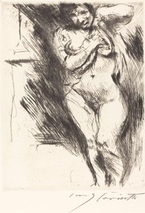 Naken med upplyft skjorta (kvinna som klär av sig) av Lovis Corinth