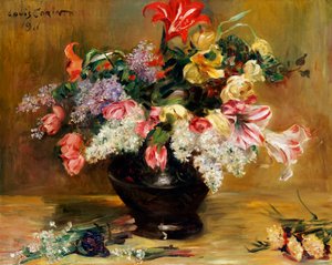 Amaryllis, lila och tulpaner, 1911 av Lovis Corinth