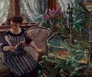 Dame am Goldfischbassin av Lovis Corinth