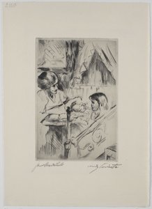 Barn i säng och mor av Lovis Corinth