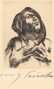 Munk stirrar uppåt, 1916. av Lovis Corinth