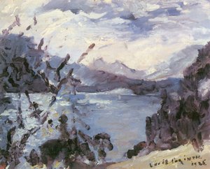 Walchensee med bergskedja och strandbrant av Lovis Corinth