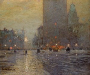 Madison Square, Rainy Night (olja på duk)
