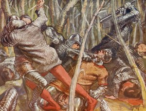 Illustration till berättelser om Guy av Warwick (färglitografi)