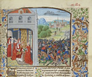 Krönandet av påven Gregorius XI och slaget vid Pontvallain, 1370, ca 1470-1475.
