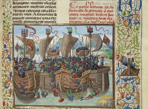 Sjöslaget vid Guernsey, 1342, ca 1470-1475. av Loyset Liedet