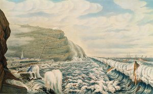 Vy över Jamestown och hamnen, S:t Helena, graverad av T. Picken, ca 1846 (gravyr) av Lt. F.R. Stack