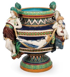 Stor Minton majolica jardiniere, ca 1870 (keramik)