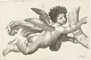 Flytande putto med krans av Lubertus Teunis van Deth