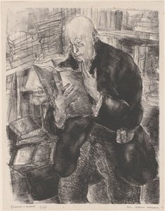 Man läser i ett bibliotek av Luc Albert Moreau (signed by artist)