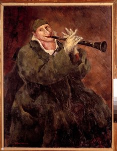 Grock spelar trumpet Clownen Gock (1880-1959) spelar klarinett. Målning av Luc Albert Moreau (1882-1948) 1900-talet. Paris. Kommunala museet för modern konst av Luc Albert Moreau