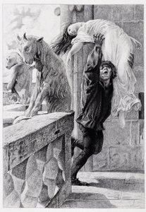 Quasimodo ableve Esmeralda - i "Notre Dame de Paris"" av Victor Hugo av Luc Olivier Merson, graverad av Gery Bichard, ed. E. Testard, Paris