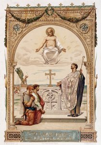 Saint Martin (Saint Martin) evangelisator av Gallien under Kristi öga - chromo. enligt en målning av Merson av Luc Oliver Merson