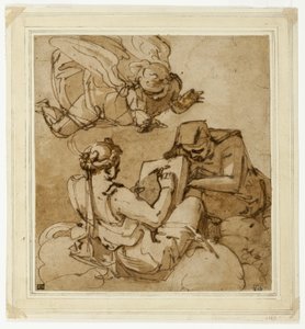 Allegoriskt ämne (ängel över två sibyllor) av Luca Cambiaso