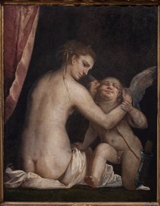 Fontanellato, Labirinto della Masone, Franco Maria Ricci konstsamling: "Venus binder för ögonen Amor" av Luca Cambiaso