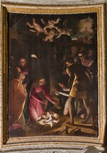 Genua, Duomo (St. Lawrence Cathedral), inuti, The Lercari Chapel eller The Chapel of the Blessed Sacrament (Norra absiden): "Addoration of the Shepherds", av Luca Cambiaso av Luca Cambiaso