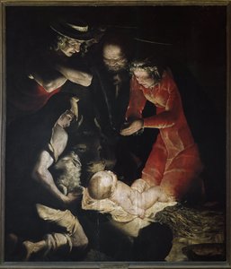 The Adoration of Shepherds eller The Nativity (olja på duk av Luca Cambiaso