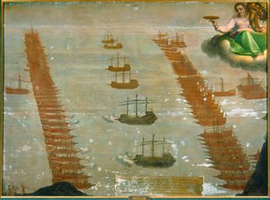 Sjöslaget vid Lepanto 1571, i vilket den kejserliga flottan under Don Juan d