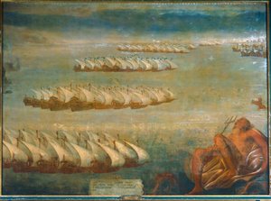 Sjöslaget vid Lepanto 1571, i vilket den kejserliga flottan under Don Juan d