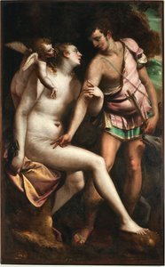 Venus och Adonis Målning av Luca Cambiaso (1527-1585) 1500-talsgener, Musei di Strada Nuova (tidigare Palazzo Bianco)